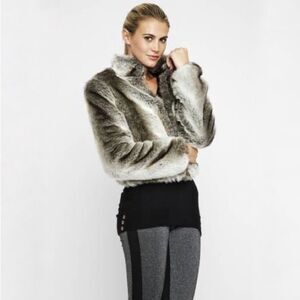 BCBGeneration Women's Short Faux Fur Jacket in Gray Size Medium